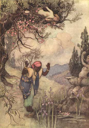 Illustration von Warwick Goble zu dem Märchen Die drei Zitronen aus dem Pentameron von Giambattista Basile
