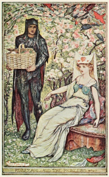Rübezahl bringt Emma einen Korb Rüben. Illustration von Henry Justice Ford